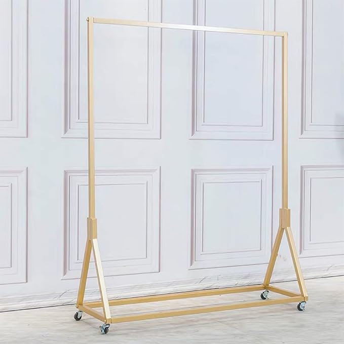 Modern Simple Heavy Duty Metal Rolling Clothing Garment Rack with Wheel,Creative Commercial Wedding Dress Display Shelf,Single Rod Floor-Standing Clothes Hangers (Gold without Wood, 47.2" L)