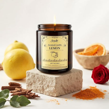 Lemon Scented Candles, 7oz Soy Wax Candle, Long Lasting Aromatherapy Jar Candle for Home, Scented Long Burning Candle Gift for Women and Men