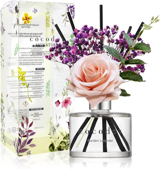 COCODOR Rose Reed Diffuser Set / 6.7oz / Garden Lavender/Scent Diffuser with Sticks Home Fragrance Reed Diffuser for Bathroom Shelf Decor
