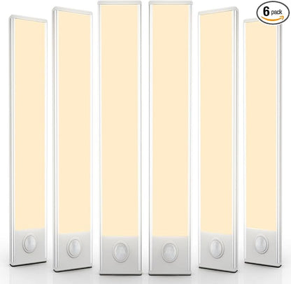 6 Pack Under Cabinet Lighting Wireless, 68 LED Rechargeable Battery Motion Sensor Light Indoor, Stick On Magnetic Closet Lights, Under Counter Lights for Kitchen, Stairs, Warm 16 in
