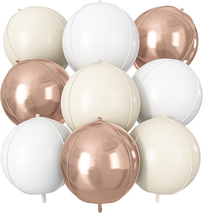 Cream White Gold Round Foil Balloons 9 pcs,Metallic Giant 4D Round Balloons 22 Inch for Birthday Boho Wedding Anniversary Engagement Decorations