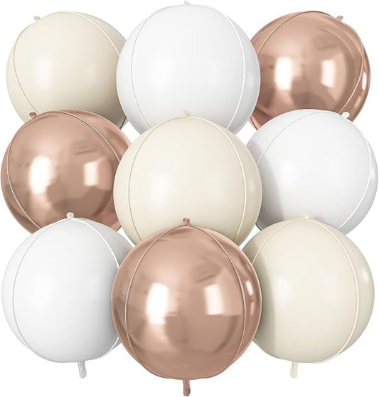 Cream White Gold Round Foil Balloons 9 pcs,Metallic Giant 4D Round Balloons 22 Inch for Birthday Boho Wedding Anniversary Engagement Decorations