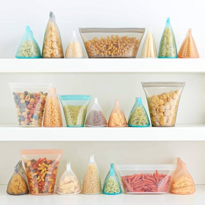 Zip Top Reusable Food Storage Bags | Medium Dish [Gray] | Silicone Meal Prep Container | Microwave, Dishwasher and Freezer Safe | Made in the USA