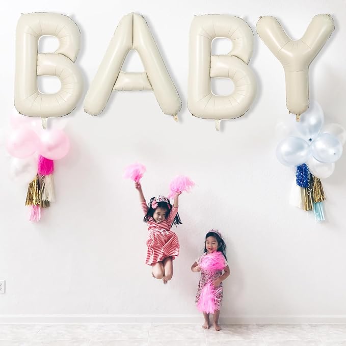 Cream A Letter Balloons, 40 Inch Alphabet Foil Name Beige, Large Self Inflating Letters A, White Sand Mylar Helium Custom for Girls Birthday Party Baby Shower Decoration