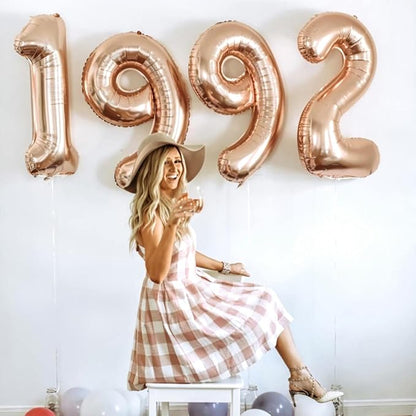 40 Inch Rose Gold Number 4 Balloon for Girls, Large Self Inflating Foil Number Balloons 0-9, Digit 4 Helium Balloons for Women 40th Anniversary 4th Birthday Engagement Party Decoration Supplies