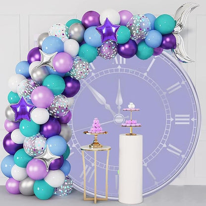 5.5x5.5ft Purple Clock Round Backdrop Cover Happy New Year Countdown Circle Photography Background Christmas New Year Eve Party Decor Congratulations Grad Birthday Party Photo Portrait Props