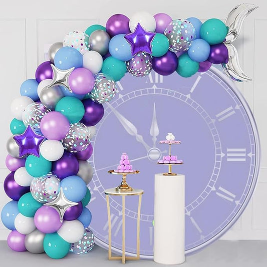 5x5ft Purple Clock Round Backdrop Cover Happy New Year Countdown Circle Photography Background Christmas New Year Eve Party Decor Congratulations Grad Birthday Party Photo Portrait Props