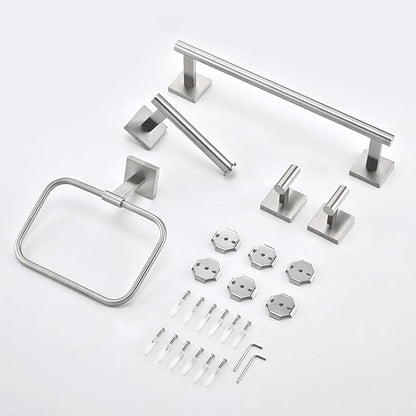 16" Brushed Nickel Bathroom Hardware Set 5-Piece, Fingerprint-Free SUS304 Stainless Steel Towel Bar for Small Bath & RV, Modern Square Bath Accessories Kit (Brushed Nickel)