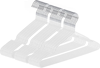 Ultra-Thin Metal Hangers, 30 Pack Non-Slip PVC Coated Space Saving Clothes Hangers for Closet, 16 inch Wide for Suits, Dresses, Jackets（White）