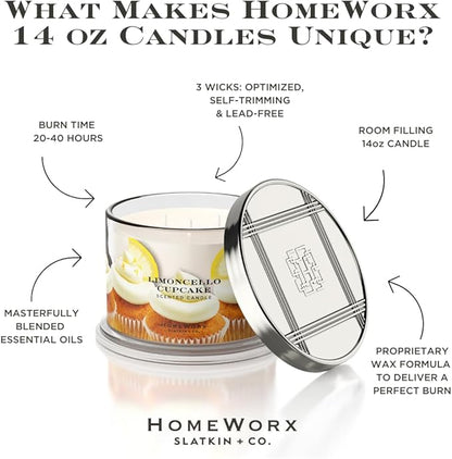 HomeWorx by SLATKIN + CO. Candle- Limoncello Cupcake, 14 oz. 3-Wick Premium Scented Candle - 20-40 Hours Burn Time