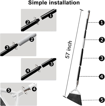 Outdoor Indoor Broom, Brooms for Sweeeping Indoor, Heavy-Duty Kitchen Broom with Long Pole, Angle Broom White for Garages Restaurant Courtyard Office Slidewalk Lobby Sweep Dust