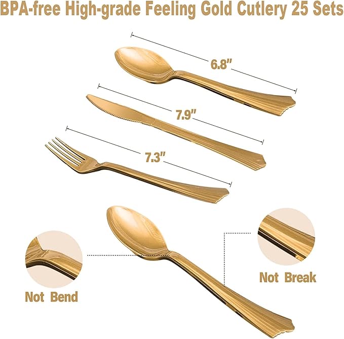 AIRE 175PCS Purple Gold Paper Plates Party Supplies for 25 Guests Party Decorations Disposable Dinnerware Paper Plates Cups Napkins Gold Plastic Forks Knives Spoons for Birthday Baby Shower Wedding