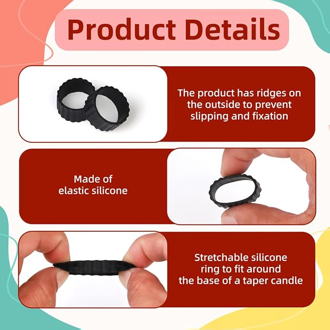 Silicone Candle Holder Base Stabiliser20pcs Candle Ring Gripper Wishing Rubber Washer Candlestick Silicone Ring Non-Slip.for Taper Candles and Candle Cups.Weddings and Home Decor Gifts.(Black)