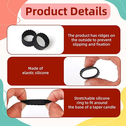 Silicone Candle Holder Base Stabiliser20pcs Candle Ring Gripper Wishing Rubber Washer Candlestick Silicone Ring Non-Slip.for Taper Candles and Candle Cups.Weddings and Home Decor Gifts.(Black)