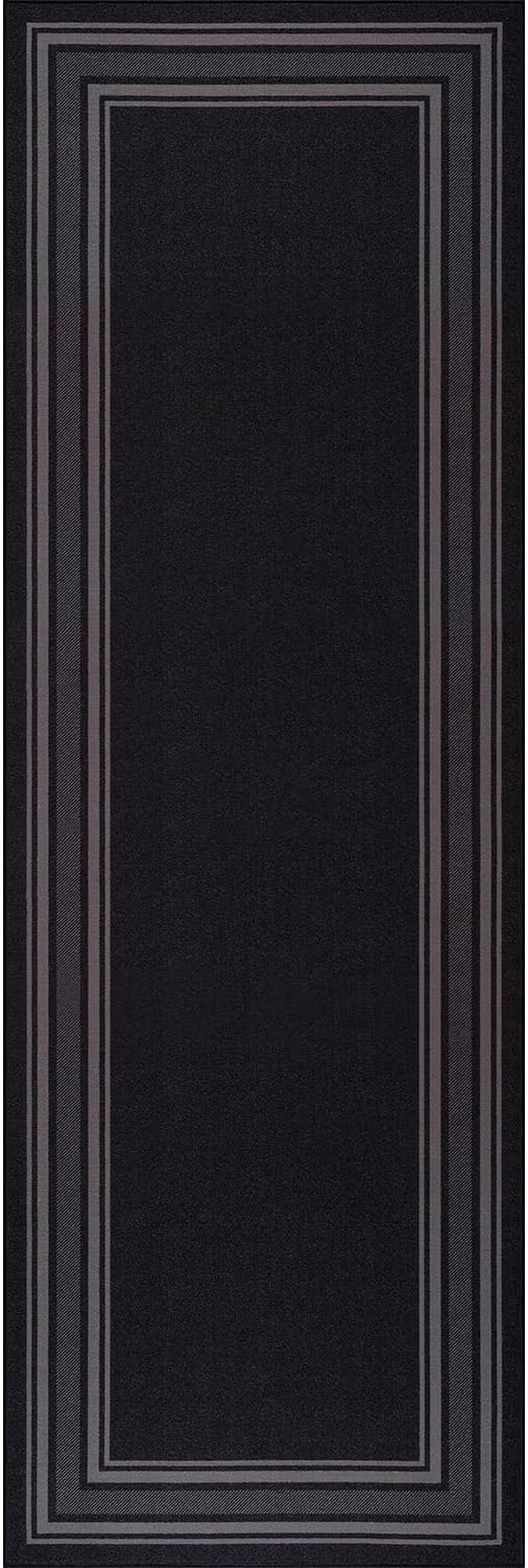 Modern Bordered Non Slip Indoor Runner Rugs for Living Room 2x5 Area Rugs for Kitchen, Rug for Bedroom, and Hallway, Stain Resistant Easy Cleaning Non Shedding Black 2 x 5