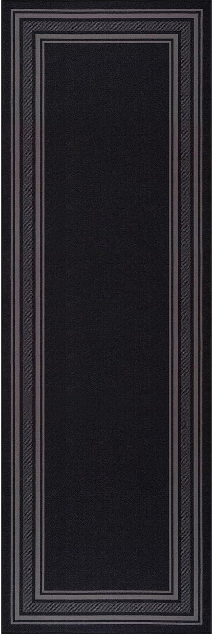 Modern Bordered Non Slip Indoor Runner Rugs for Living Room 2x5 Area Rugs for Kitchen, Rug for Bedroom, and Hallway, Stain Resistant Easy Cleaning Non Shedding Black 2 x 5