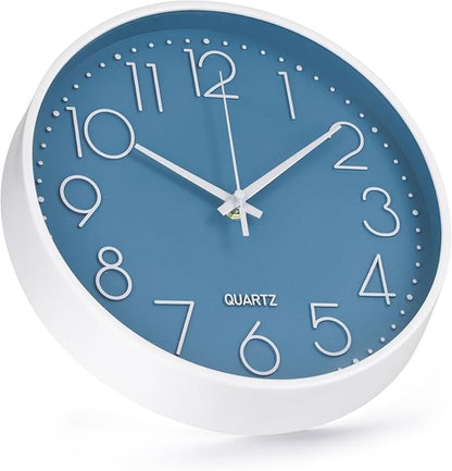 Wall Clock Non-Ticking Silent Modern Simple Style Round Decor Clock Stereoscopic Dial Quartz Wall Clocks for Home/Office/School/Living Room/Bedroom/Kitchen (Cerulean, 8inch)