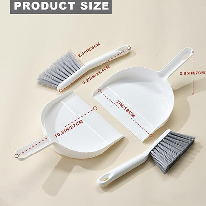 Mini Broom and Dustpan Set -Small Dustpan with Brush Set,Hand Broom and Dustpan Set, Compact Dustpan and Brush Combo for Kitchen, Floors, Desktop, Pet Care, Daily Cleaning (White+Dark Gray)