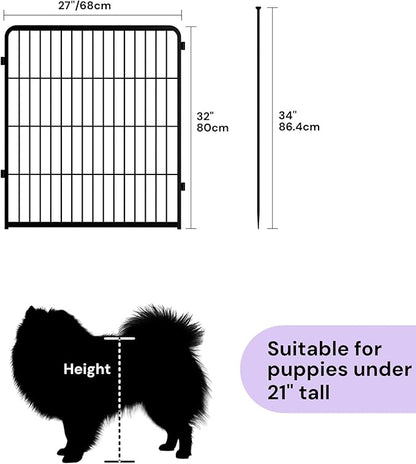 SunsGrove Dog Playpen Outdoor, Heavy Duty 32 Inch 4 Panels Play Pen for Small and Medium Dogs, Free and Safe Play Dog Fence, Black