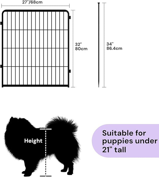 SunsGrove Dog Playpen Outdoor, Heavy Duty 32 Inch 4 Panels Play Pen for Small and Medium Dogs, Free and Safe Play Dog Fence, Black
