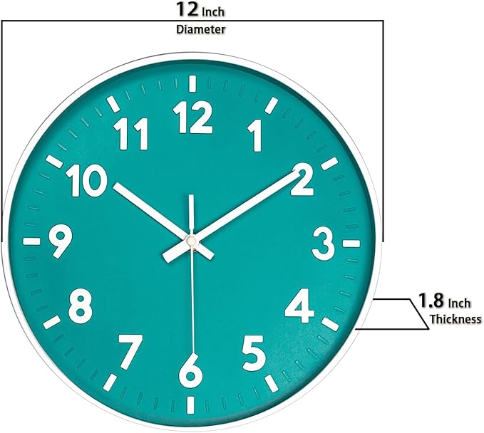 JENLYSTIME 12 Inch Modern Indoor Outdoor Wall Clock,Round Bright Colorful Dial,Non Ticking Silent Quartz Battery Operated Wall Clocks,Easy to Read Simple Style Decor Clock for Bedroom,Kitchen(Teal)