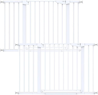 Cumbor 2 Pack 29.7"-48" Baby Gate for Stairs, Mom's Choice Awards Winner-Dog Gate for Doorways, Pressure Mounted Auto-Close Pet Gates for Dogs Indoor, Safety Child Gate with Easy Walk Thru Door,White