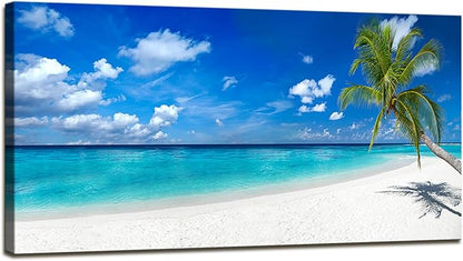 XXMWallArt FC2450 Seascape Wall Art Tropical Paradise Beach With White Sand and Coco Palms Canvas Wall Art Summer Beach Nature Pictures for Living Room Bedroom Home and Office Wall Decor
