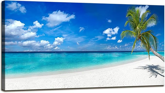 XXMWallArt FC2475 Seascape Canvas Art - Tropical Paradise Beach With White Sand and Coco Palms - Summer Beach Nature Pictures for Living Room, Bedroom, Home and Office Wall Decor