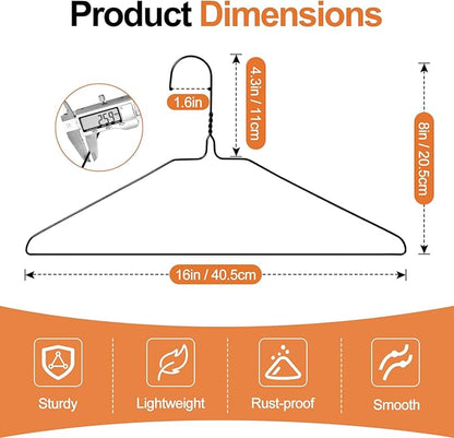 Wire Metal Hangers Bulk 100 Pack, Clothes Hangers Heavy Duty for Coats, Suits, Shirts, Pants, Skirts, Space Saving, Non Slip, Ultra Thin, 16 Inch, Black