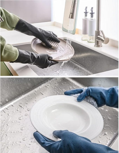 HOMSSEM Dishwashing Gloves with Hanging Hooks 2Pairs of Dish Gloves Latex Navy, Gray Rubber Gloves for Cleaning