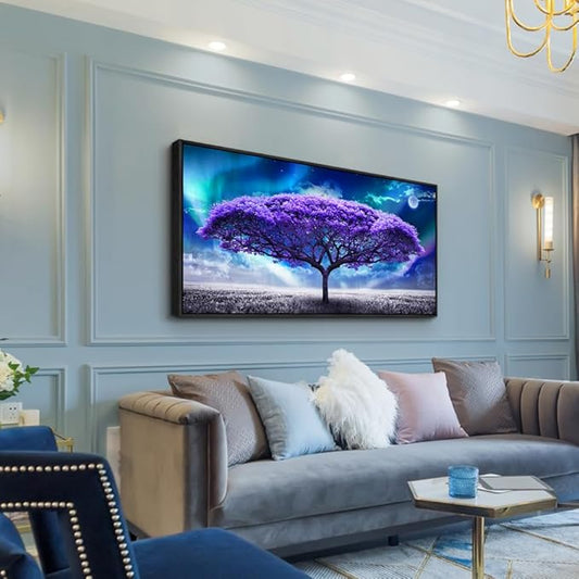 Wapluam Large Wall Art For Living Room Wall Decor For Bedroom Purple Trees Abstract Scenery Pictures Artwork Black Framed Canvas Prints Office Decor Painting Modern Nature Wall Art Ready to Hang