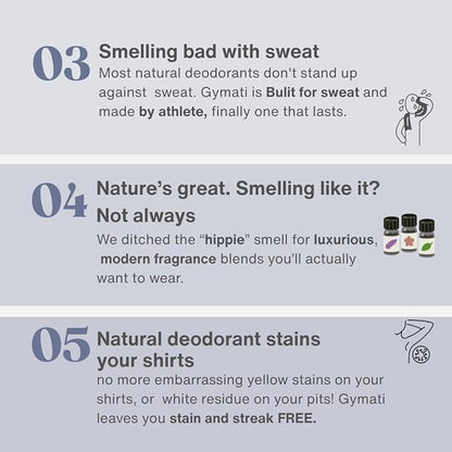 Gymati - Fitness Deodorant Spray - Men & Women - Aluminum-Free - All Day Protection - Built For Sweat - Air-Powered - Vegan & Plant-Based - Made in USA - Unisex+Homme+Femme -3.4oz Travel Size -3 Pack