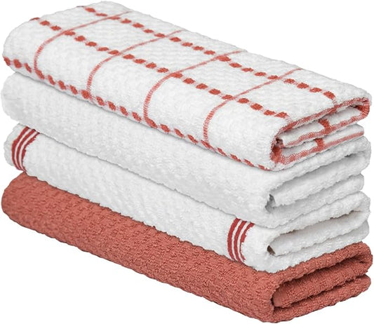 Artoid Mode Ring Spun Cotton Red Kitchen Dish Towels, 15x25 Inch Ultra Soft Absorbent Quick Drying Household Cleaning Tea Towels Bar Towels Set of 4