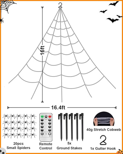 Brighter Spider Web Lights Halloween Decorations Outdoor, 2025 Upgraded 250 Purple LED Lights 16.4ft Lighted Spider Web, 8 Modes with Remote Control, Timer & Memory Function, Perfect Halloween Decor