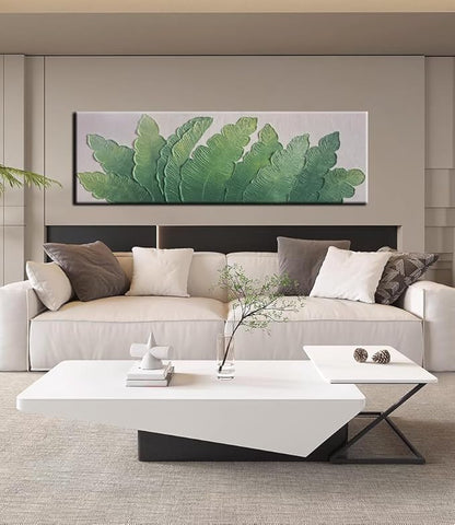 YaSheng Art - Thick Texture Modern minimalist 3D textured wall art Oil Paintings on Canvas Green plant paintings handmade Abstract artwork painting canvas wall art for bedroom Home Wall Art Deco Oil Painting Long size 24X60 Inch