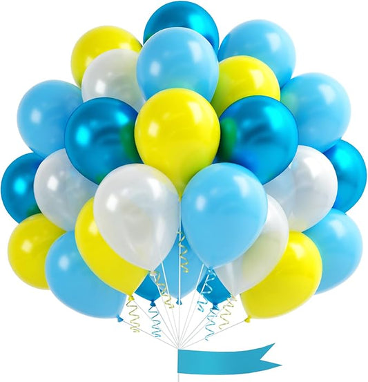 Yellow Blue Clear Balloon, 60 Pcs 12 Inches Metallic Blue Cartoon Theme Balloon Garland Arch Kit for Kids Baby Shower Anniversary Engagement Birthday Wedding Graduation Party Decorations