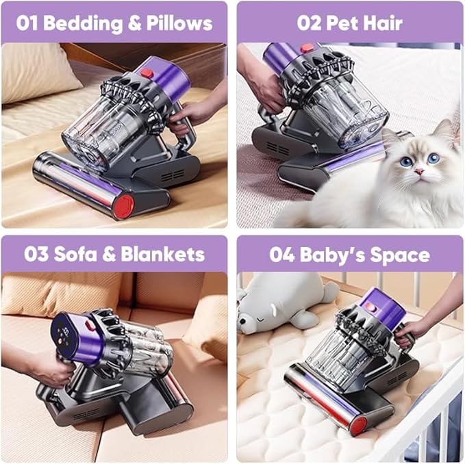 Powerful UV Bed Vacuum Cleaner | Mattress Vacuum Cleaner with Hot Air | 14kPa Suction Power with HEPA Filtration | High-Frequency Tapping & Smart Dust Sensor for Bed, Couch and Fabric Cleaning