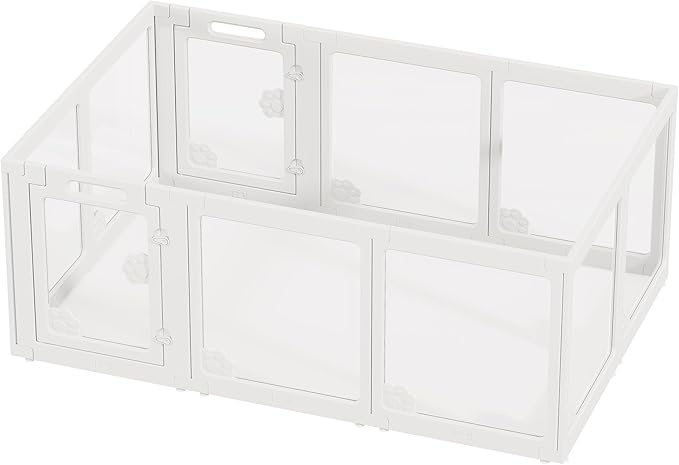 Albott Acrylic Clear Dog Playpen Indoor, Modular Puppy Cat Small Pet Play Pen with 2 Doors, Transparent Fence for Little Dogs, Cats, Rabbits, Easy Assemble and Disassemble, White (24" H, 10 pcs)