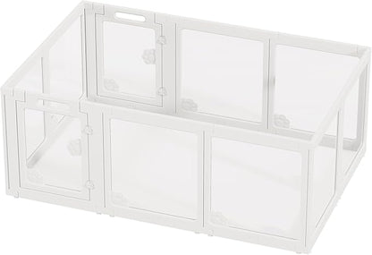 Albott Acrylic Clear Dog Playpen Indoor, Modular Puppy Cat Small Pet Play Pen with 2 Doors, Transparent Fence for Little Dogs, Cats, Rabbits, Easy Assemble and Disassemble, White (24" H, 10 pcs)