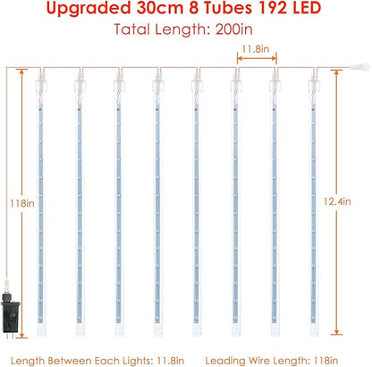 2 Pack Christmas Decorations Lights Outdoor, Extendable Meteor Shower Lights with Timer, Total 384LED 30cm 16 Tubes Indoor Outdoor Snow Cascading String Light for Xmas Party Yard Decor (Red and White)