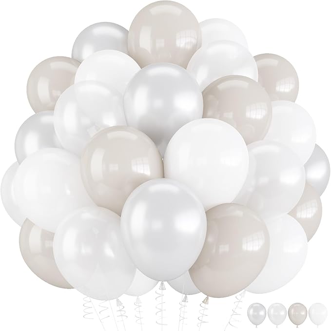 White Balloons, 55 PCS 12 Inch Double Stuffed Pearl White Wedding Balloons for Engagement Proposal Bridal Shower Baby Shower Birthday Party Decorations