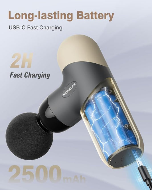 Mini Massage Gun Portable Deep Tissue Muscle Percussion Massager, Electric Handheld Sport Massager with 6 Massage Heads 4 Speed, Best Gift (Almond)
