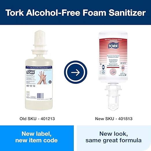 Tork Hand Sanitizing Alcohol-Free Foam S4, Alcohol-Free Alternative, 6 x 1L, 401813 (Formerly 401213)