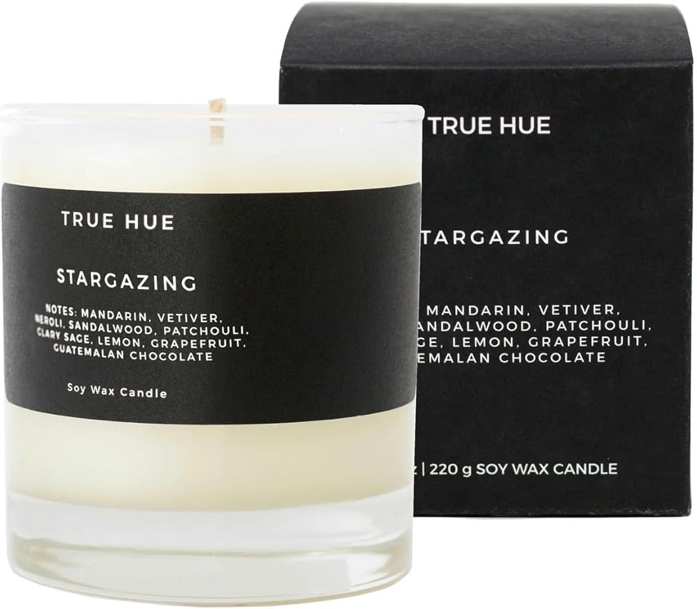 True Hue | Luxury Highly Scented Candle | Premium Soy Wax Blend | 7.75 oz | 40-50 Hour Burn Time | Cotton Wick| Natural Candles | Glass (Stargazing)
