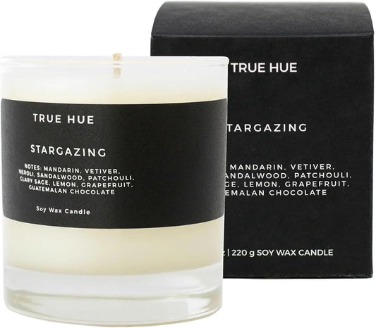 True Hue | Luxury Highly Scented Candle | Premium Soy Wax Blend | 7.75 oz | 40-50 Hour Burn Time | Cotton Wick| Natural Candles | Glass (Stargazing)