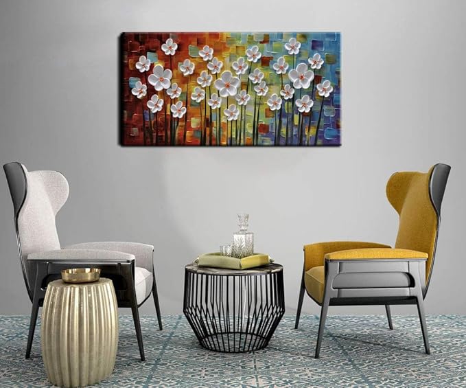 YaSheng Art - 100% Hand painted Art Beautiful colorful Oil Paintings On Canvas Abstract Art Texture Flowers Paintings Home Interior Decor Picture Canvas Wall Art Painting (24x48inch)