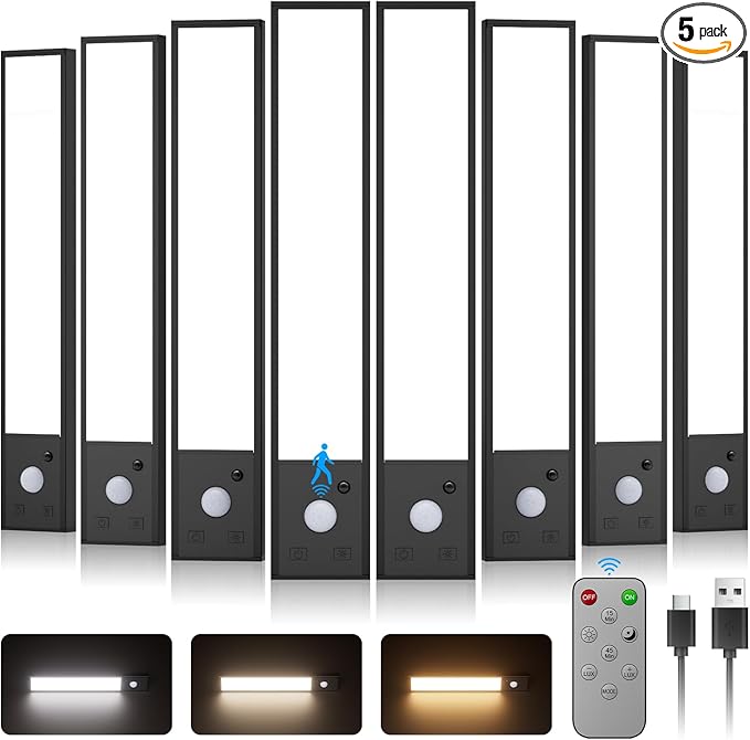 8pack Under Cabinet Lighting Wireless,56 LED -3 Color& 7 Levels Cabinet Lights,3000mah Dimmable Cabinet Lighting, Motion Sensor Sensor Light Indoor for Kitchen, Magnetic Rechargeable Lights