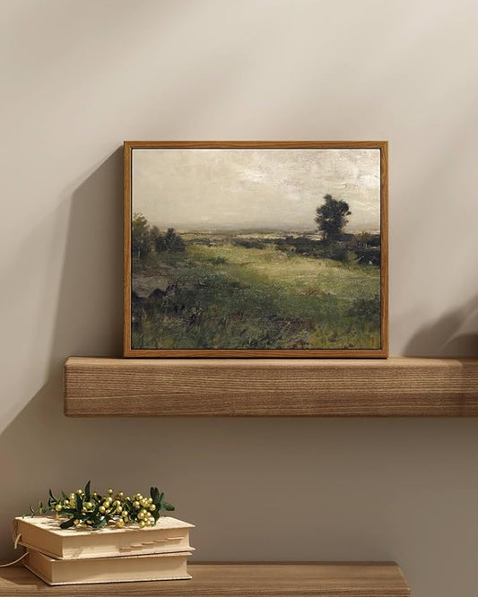InSimSea Framed Canvas Wall Art Vintage Decor, Farmhouse Wall Art for Living Room, Wild Field Landscape Artwork for Bedroom, Country Wall Decoration Traditional Scenic Pictures for Bathroom, 9"x11"