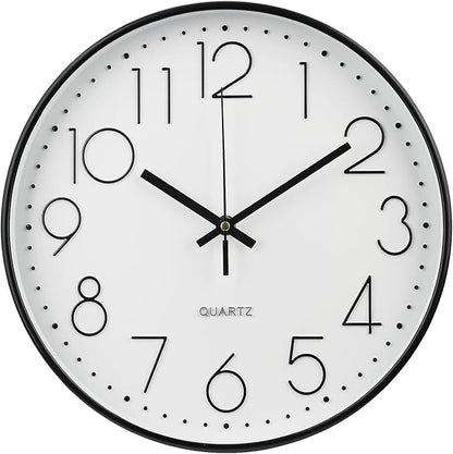 Wall Clock 10 Inch Non-Ticking Silent Modern Simple Style Round Decor Clock Black Stereoscopic Dial Quartz Wall Clocks for Home/Office/School/Living Room/Bedroom/Kitchen