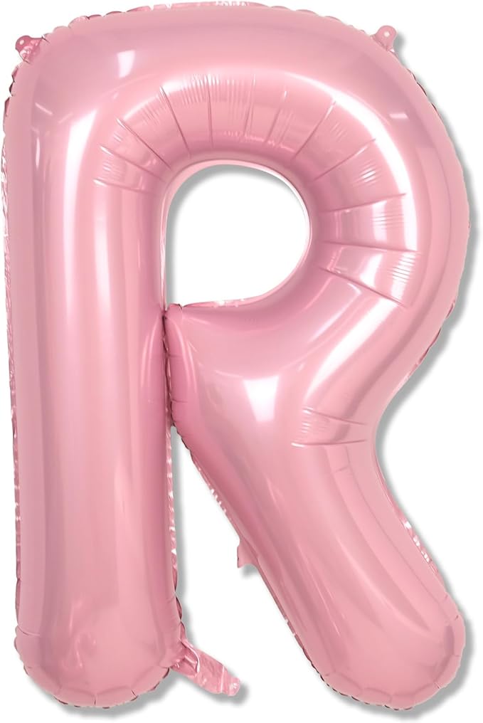 Big Letter Balloon R, 40" Pastel Pink Mylar Helium Alphabet Customize Name Balloon Letters, Self Inflating Baby Pink Foil R Custom Letter Balloon for Girl Women Birthday Party Baby Shower Decoration